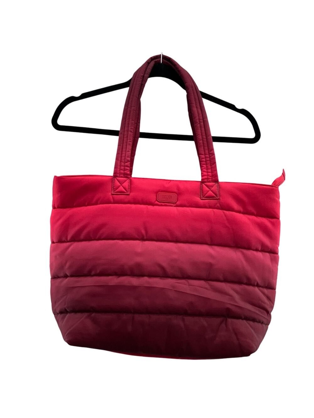UGG Red Ombre Lightweight Ripstop Shoulder Zip Krystal Puffer Tote Bag Purse